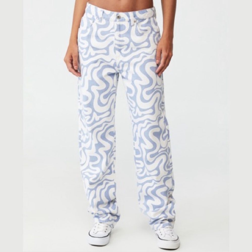Cotton On Size 8 Long Straight Jeans In Blue Swirl - Picture 1 of 15